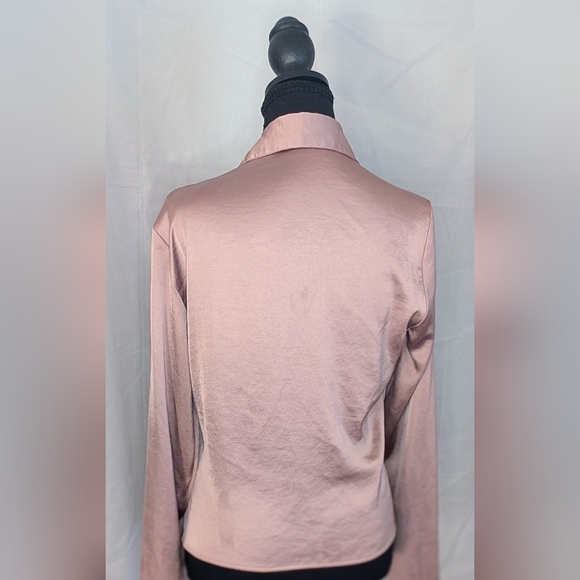 Express Long Sleeve Satin Tie Front Button Down Blouse in Blush Size S - Picture 3 of 6